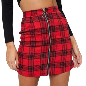 

High Waist Autumn Winter Fashion Sexy Breathable Soft Comfortable Bodycon Stitching Color Lattice Zipper A Line Skirt for Women