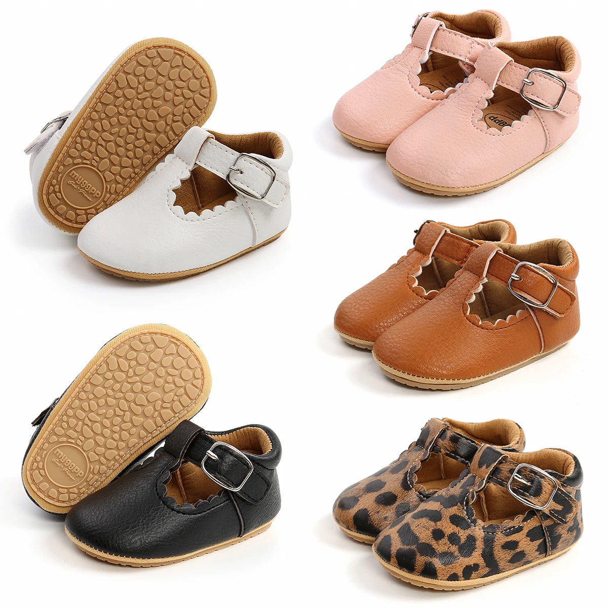 FOCUSNORM Infants Baby Girl Boys Leather Shoes Walking Anti-Slip Hollow-out Ruffle Hem Solid/Leopard Crib Shoes 0-18M