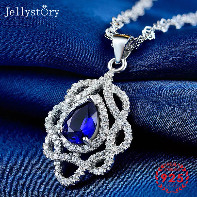 Элегантное ожерелье Jellystory из стерлингового серебра 925 пробы с сапфиром в форме