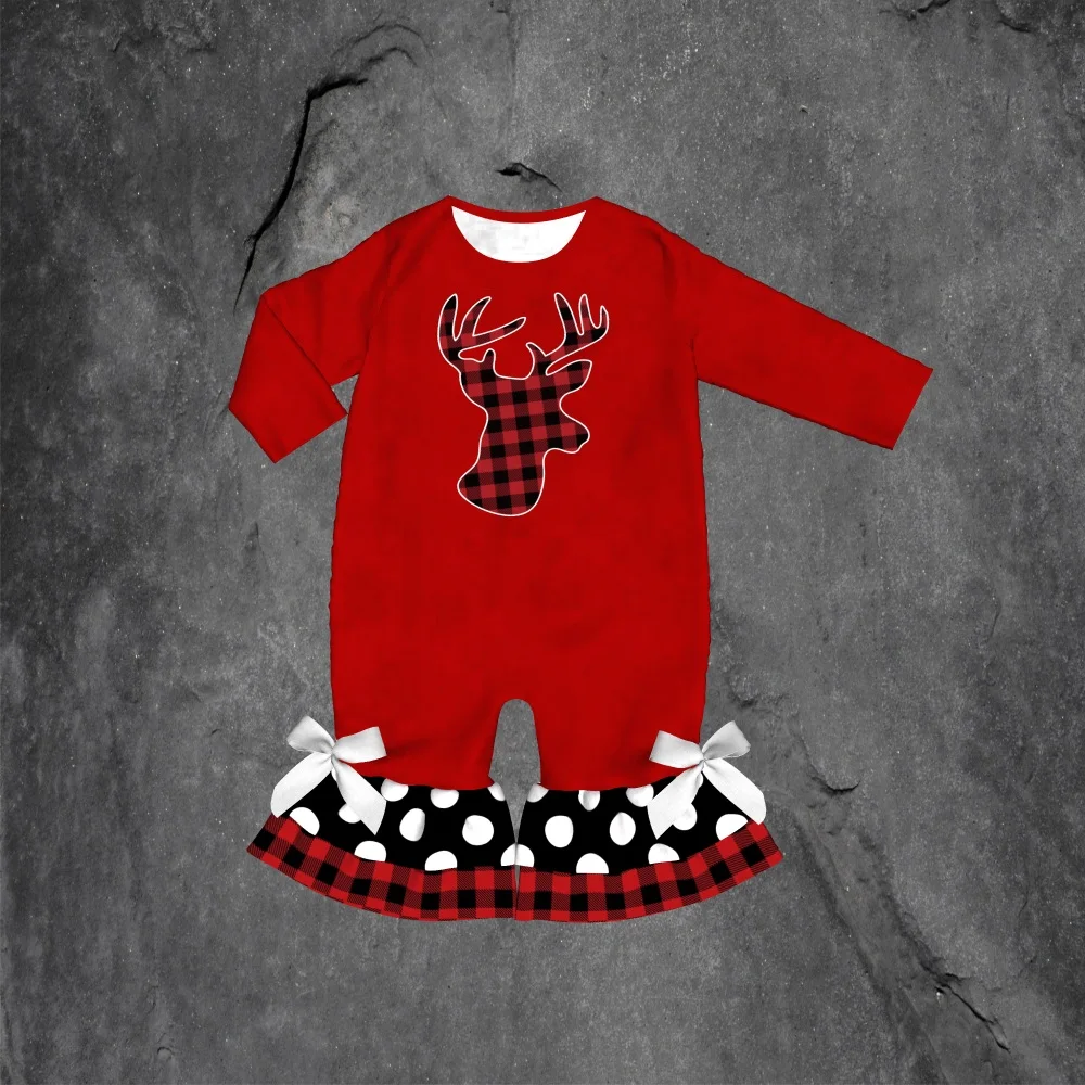 

New style Girl Romper Black Toddler Clothes Baby clothes Red Moose pattern Children's clothes Free Shipping 1907281356HY