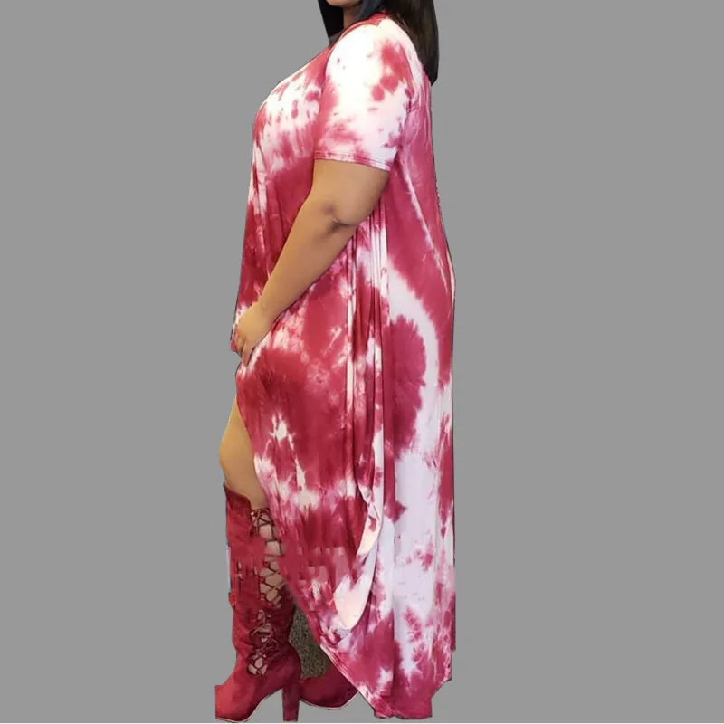 Галстук-краситель с коротким рукавом Макси длинное платье с принтом женские летние Асимметричные длиной до щиколотки элегантные Vestidos женские большие размеры 4XL одежда