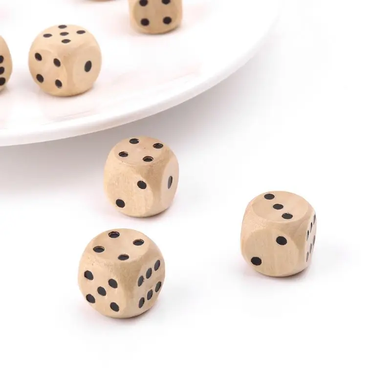 Dice Set 10pcs 6 Sided Wood Point Cubes Round Corner Party Kid Toys Game 14*14*14mm For Adults Board Game acrylic dice game dice