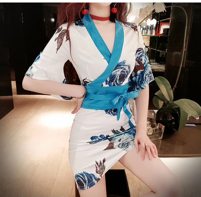 Японское кимоно mujer yukata японское кимоно платье с поясом атласная Шелковая пижама с принтом женское японское сексуальное платье для ночного клуба