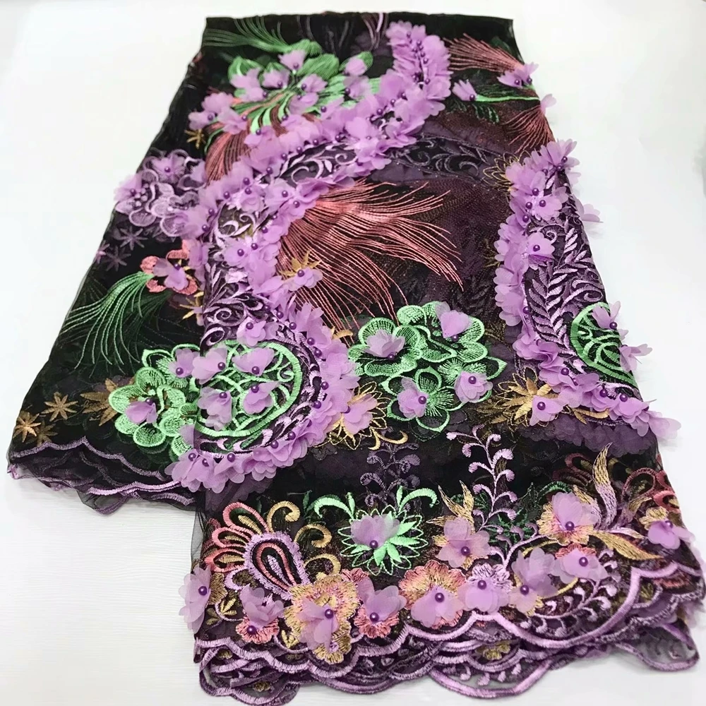 Высокое качество 3D бусины аппликация стереоскопическая швейцарская, французская сетка африканская вуаль Тюлевая сетчатая кружевная ткань для платья 5 ярдов YL1206 - Цвет: color 1