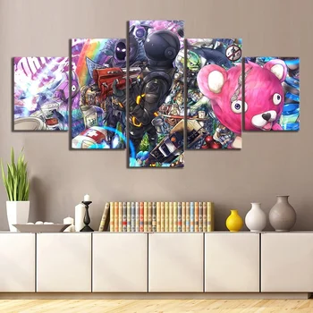

5 Piece Battle Royale Cuddle Team Leader Dark Voyager Raven Fort Game Poster Nite Wall Art for Living Room Decor