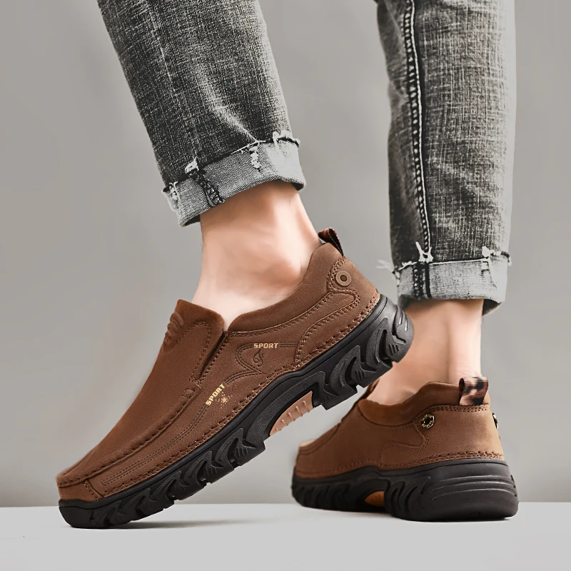Manlootai Genuine Leather Men Casual Shoes Sneakers High Quality Mens Loafers Cowhide Breathable Driving Shoes Plus Size 38-45