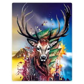 

Hommomh 60 "X80" blanket polyester comfortable warmth portable soft plush sofa blanket art colorful deer
