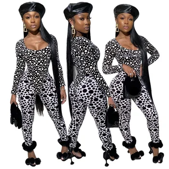 

sexy two piece set women 2 piece set female sexy club two pieces sets long sleeve print dot winter women's suits