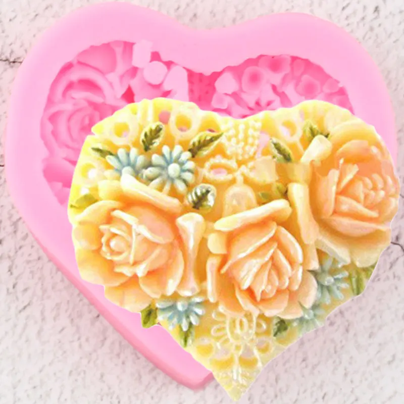 

Heart Lace Silicone Molds Rose Flower Cupcake Topper Fondant Cake Decorating Tools Chocolate Gumpaste Candy Polymer Clay Moulds