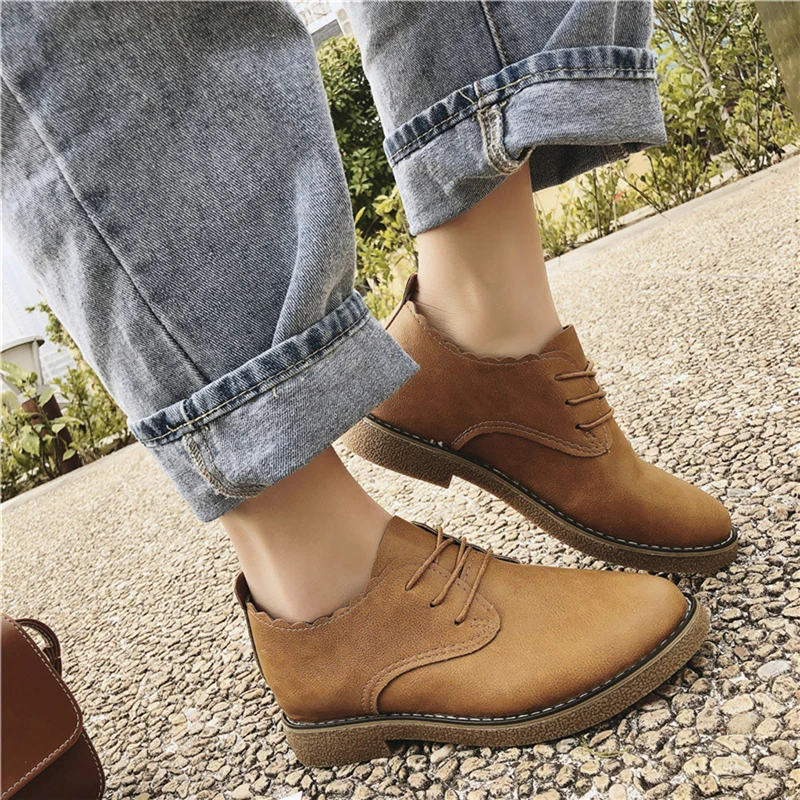 Boots Women Plus Size Retro Ankle Boots Women's Boots Leather Tassel Low-Heele Lace-Up Non-Slip Roman Bota Feminina 9#4