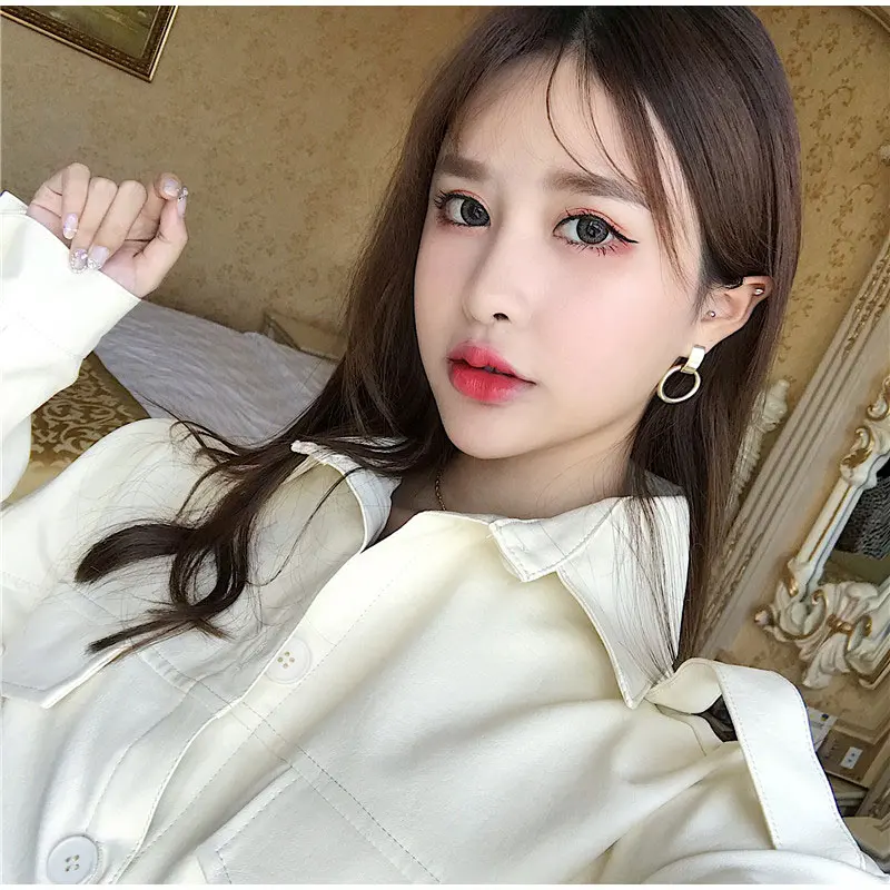 Fashion New Design PU Faux Leather Womens Jacket Coat Lace Up Autumn Ladies Tops Streetwear New Korean Style Female Clothes
