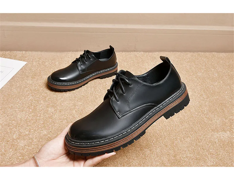 British Style Women Flats Platform Oxfords Vintage Lace Up Ladies Girls Brogues Shoes Black Brown College Oxford Shoes For Woman (4)