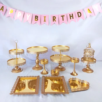 

Tobs Cupcake Tower Stand Mirror Crystals Cake Stand Decor Supplies Wedding Set Party Dessert Display Decor Tray Metal Round