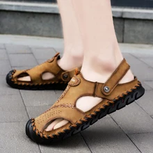 Topvivi Men Sandals Summer beach Classic Hollow Breathable Soft outdoor Slippers High Quality Luxury Leather Big Size 47 48