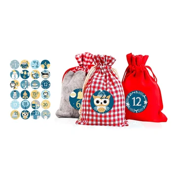 

Christmas Advent Calendar 24 Days Burlap Gift Bags Hanging Countdown Drawstring Gift Bags Set Drawstring Bags-WT