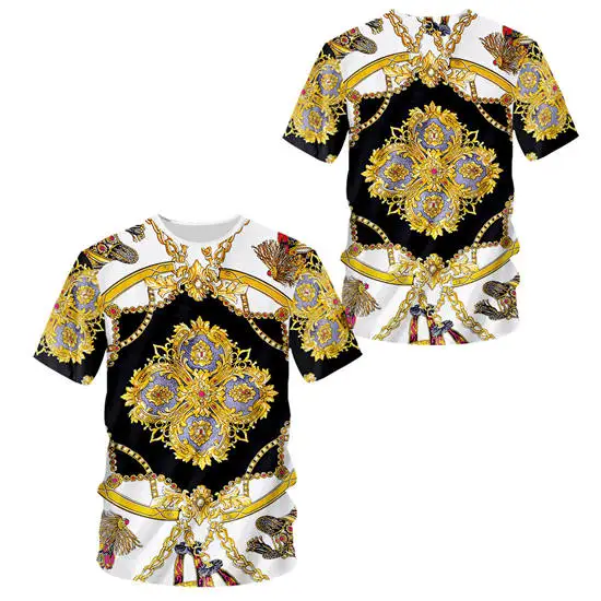 Gold chain t-shirt Большие размеры, S-7XL, Золотая Футболка с цветочным принтом, мужская повседневная футболка с короткими рукавами и круглым вырезом, забавная Цветочная 3D футболка, брендовые футболки унисекс на заказ - Цвет: Gold chain t-shirt