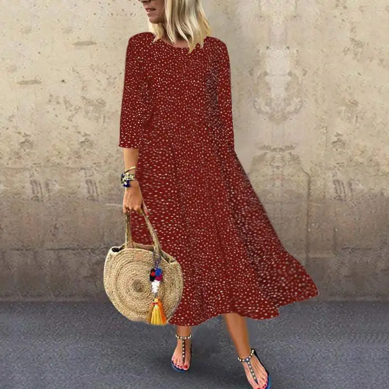 ZANZEA богемное Платье женское платье в горошек с принтом Vestidos осенние женские праздничные вечерние длинные макси платья Повседневное платье - Цвет: Wine Red