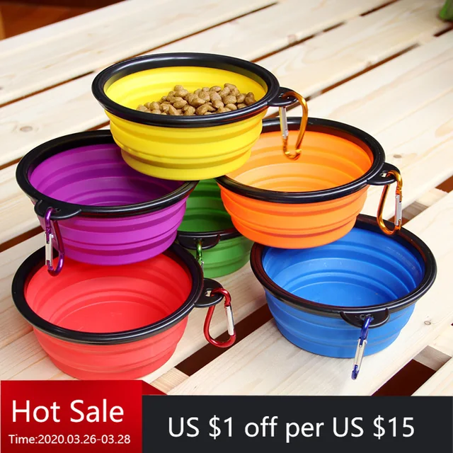 Dog Bowl Foldable Eco Firendly Silicone Pet Cat Dog Food Water Feeder Travel Portable Feeding Bowls Puppy Doggy Food Container 1