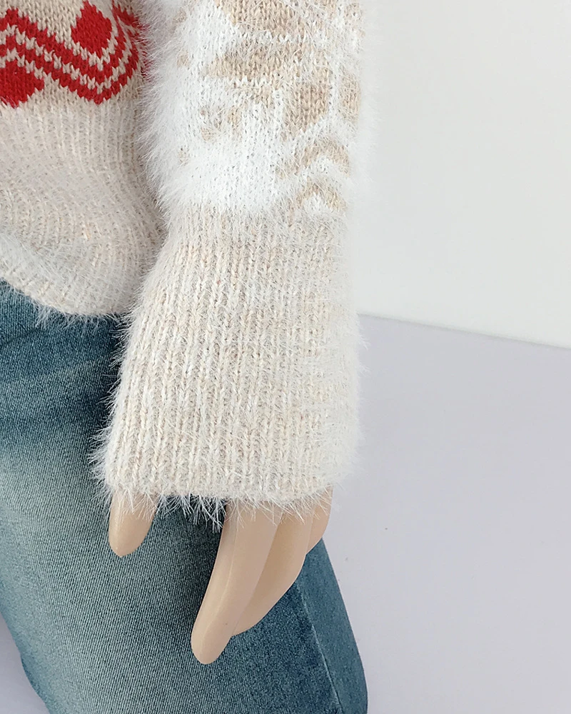 Nadafair полосатый мохер более размера d Рождественский свитер женский лося с длинным вырезом размера плюс вязаный зимний пуловер Джемпер