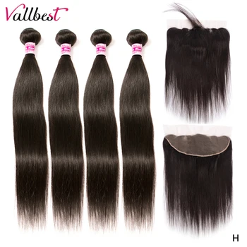 

Vallbest Brazilian Straight Hair Bundles With Frontal Remy Human Hair Ear To Ear Lace Frontal Closure With 4 Bundles Jet Black