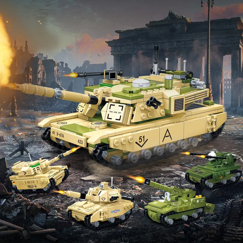 

698Pcs M1A2 1:28 Main Battle Tank Building Blocks Sets Modern Military Model Kits LegoINGLs Army DIY Bricks Toys for Children