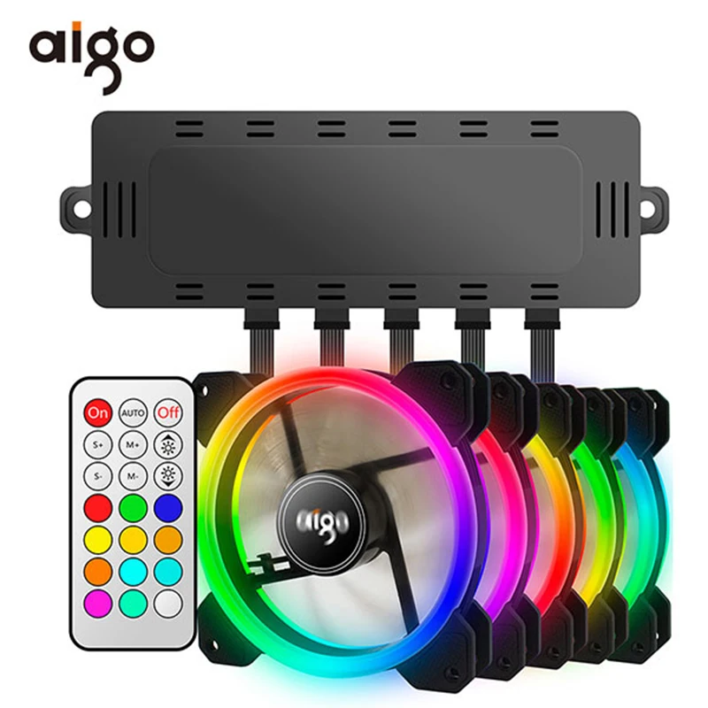 Aigo DR12 120 мм кулер вентилятор двойной Aura RGB PC Вентилятор охлаждения для компьютера бесшумный игровой чехол с ИК-пультом дистанционного управления am3 am4