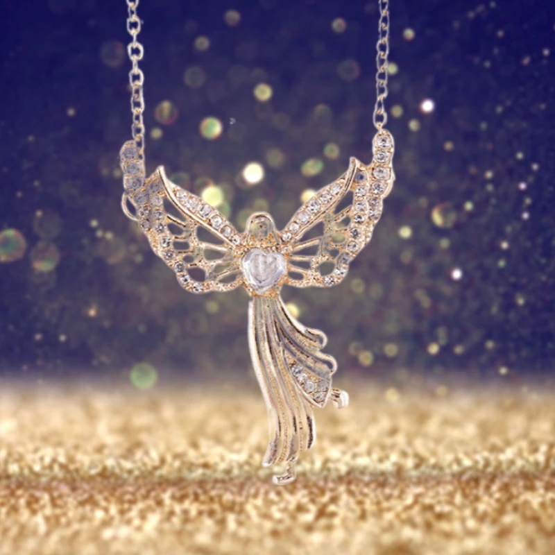 Guardian Angel Rhodium Platinum-Plating Svenka Crystal Diamond Ladies' Locket  Pendant Necklace: 'Guardian Angel Embrace' Diamond Locket