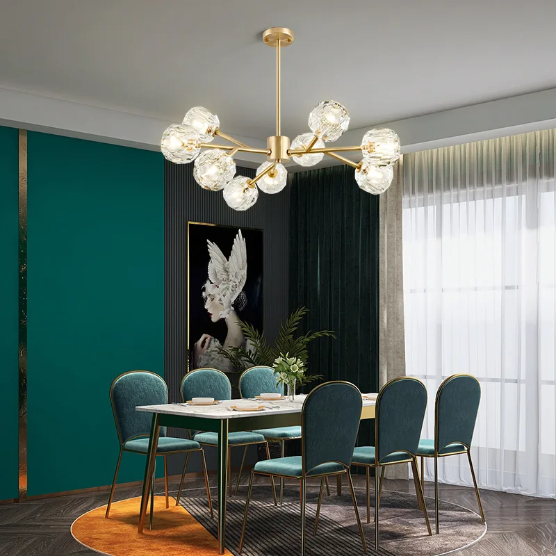 

Living room lamp chandelier simple modern bedroom dining room lamp crystal glass chandelier magic bean light luxury Nordic net r