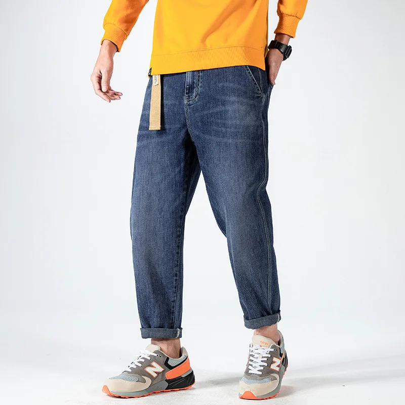 Spring New Mens Jeans Vintage Straight Elastic Haren Pants Japanese Casual Oversized Washed Denim Trousers Male Harajuku Clothes 2