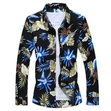 Hawaiian Beach Casual Floral Shirt For Man Autumn Spring Clothes Shirt Men Long Sleeves Big Size M-5XL 6XL 7XL