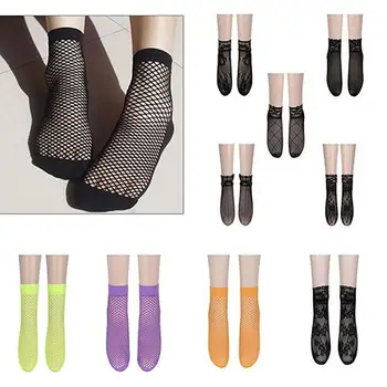 

Fashion Women Socks Lady Sexy Lace Ankle High Fishnet Mesh Net Solid Color Short Crew Socks носки женские