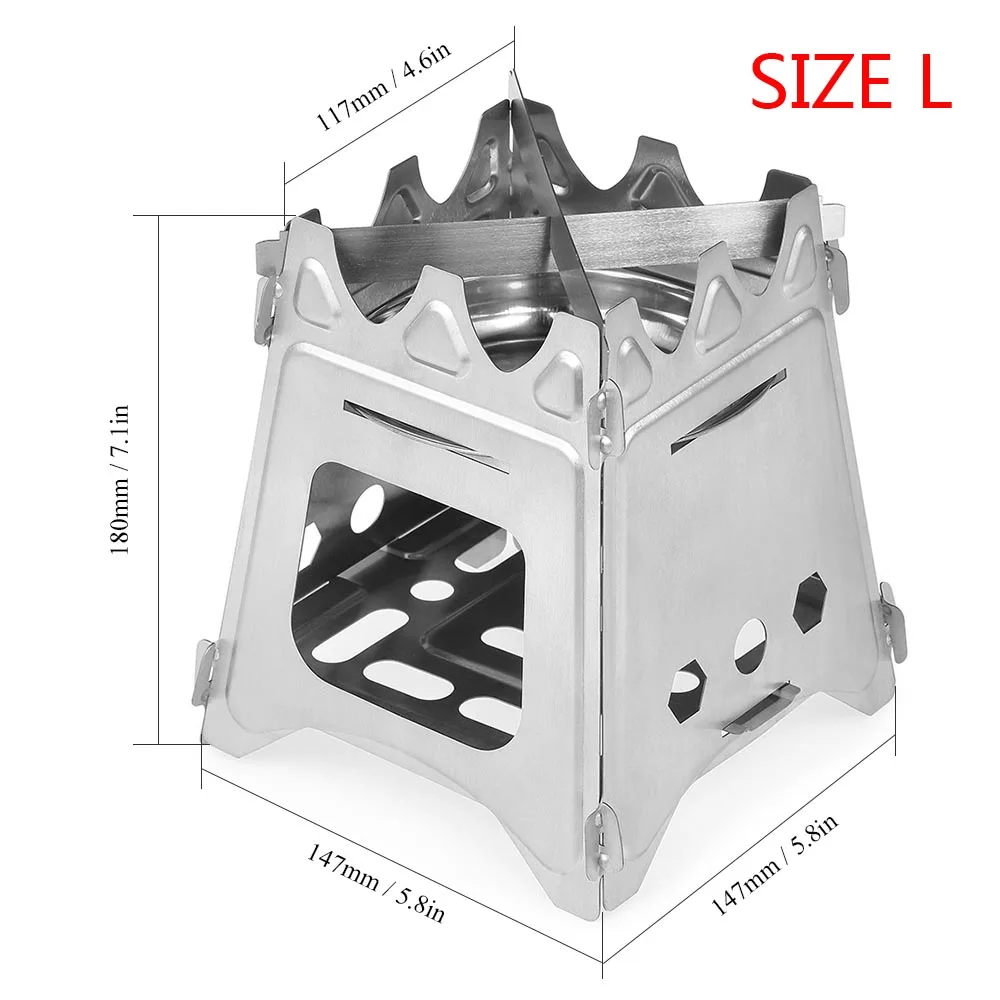 Outdoor Camping Stove Portable Folding Backpacking Wood Stove with Alcohol Tray for Camping Fishing Hiking - Цвет: size L