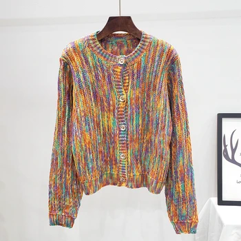 

Streetwear Fashion Knitted Sweater Cardigan Coat Women Autumn Autumn Winter Ladies Thick O-neck Knitting Outerwear Female Tops