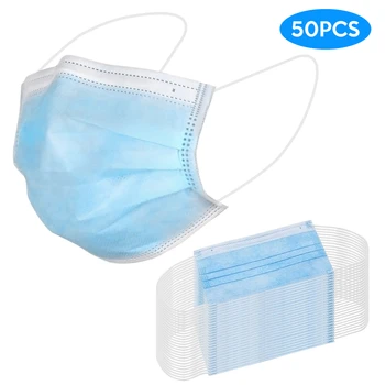 

50pcs 3-Ply Disposable Face Mask Breathable Waterproof Dust Mask Protectve Safety Mouth Mask