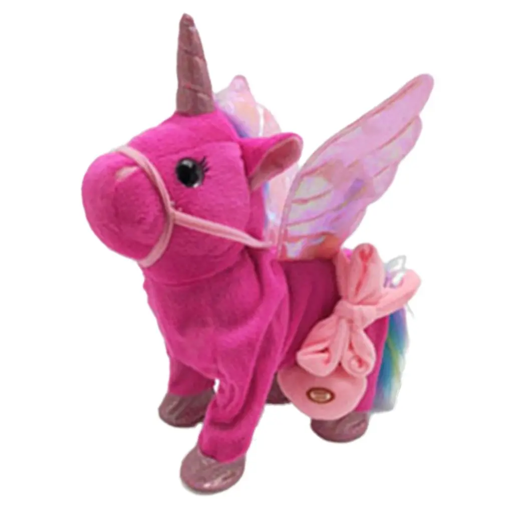 Милый Единорог, кукла, поводок, летающая лошадь, может ходить, может петь, плюшевые куклы для электрического единорога, плюшевая игрушка, детский подарок на день рождения - Цвет: Rose red