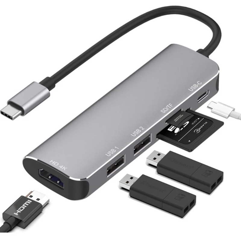 6 в 1 USB C к HDMI 4K USB 3,0 SD TF кард-ридер usb type C PD Зарядка 6 в 1 док-адаптер для Macbook huawei mate 10/20 P20