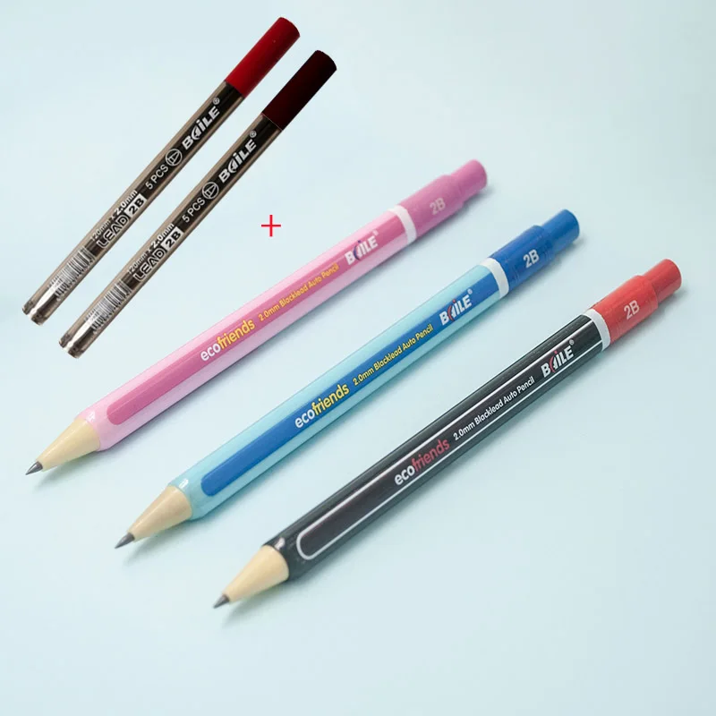 

2Pcs/Set 2.0mm Mechanical Pencil and Pencil Lead Set Kawaii Plastic Handle Painting Pencil Replaceable Core School Stationery