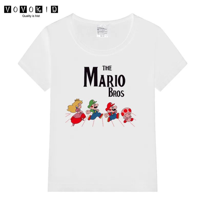 Забавная футболка с принтом «Super Mario Bros» для маленьких девочек и мальчиков, Детская летняя футболка с принтом «Король льва», рубашка на День Благодарения - Цвет: T125F-white
