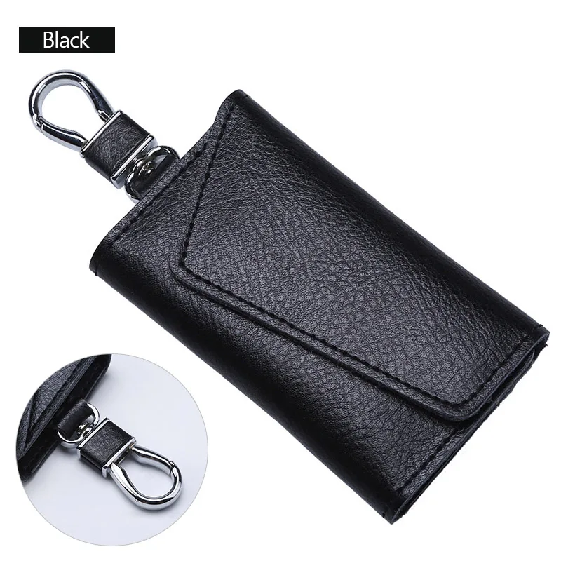 AIREEBAY Genuine Leather Keychain Men Women Key Holder Organizer Pouch Cow Split Car Key Bag Wallet Housekeeper Key Case Pouch - Color: A9001black-A