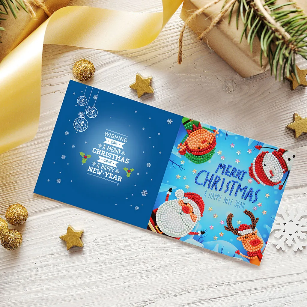 Christmas Card Set Santa Claus Elk Snowman Diamond Painting DIY Holiday Card 4pc/ 8pc