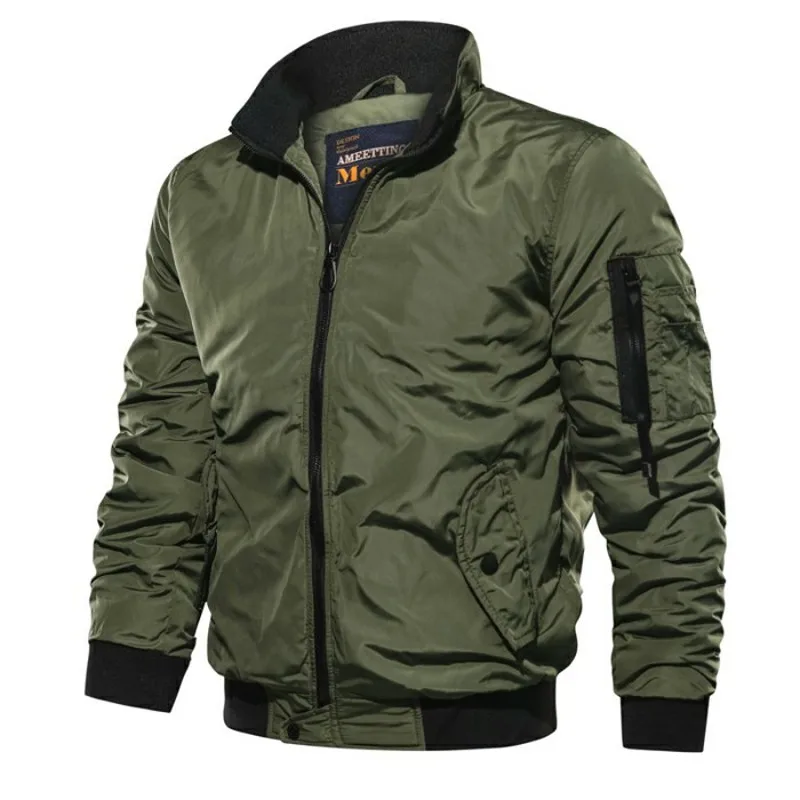 2020Lente Herfst Mannen's Militaire Bommenwerper Jassen Mannen Casual Solid на молнии Pilot Jas Nieuwe Dunne Stand Kraag
