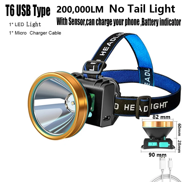 800000LM XHP199 güçlü Led far süper parlak XHP90.2 far USB şarj edilebilir kafa feneri kamp baş feneri ışık