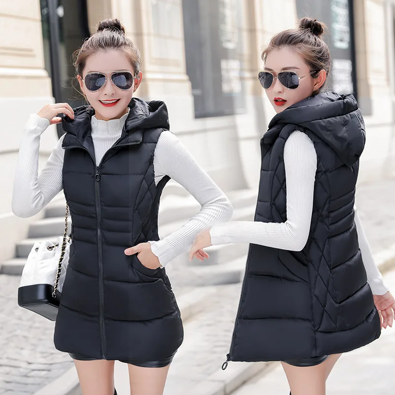 

2018 New Style Cotton-padded Clothes Waistcoat Clip Women's Spring Autumn Winter Korean-style Mid-length down Jacket Cotton-padd