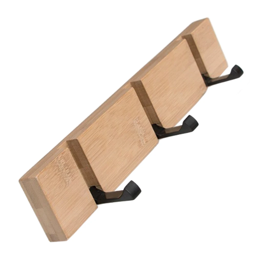 Foldable Wood Metal Hook Wall Hanger for Bathroom Towel Key Hat Clothes Bag Wall Mounted Hook Robe Clothing Towel 5 Hooks