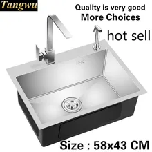 Горячая прочная кухонная ручная раковина одинарная мойка Мода 304 пищевой нержавеющей стали роскошь 58x43 см