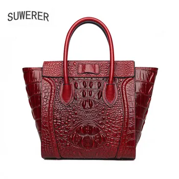 

SUWERER 2020 New Women Genuine Leather bag fashion Crocodile pattern cowhide bag woemn famous brand leather bag Luxury handbags