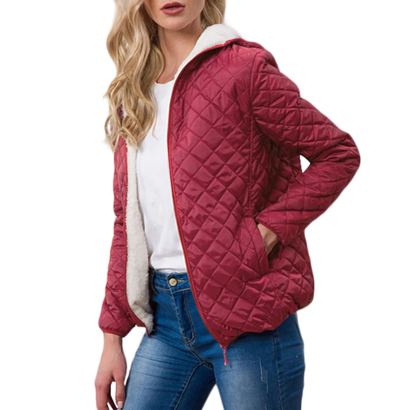 Red Autumn Jacket Womens Winter Outwear Coat Plus Velvet Lamb Hooded New Parkas Basic Jackets Female Women Winter Cotton Coats - Цвет: Red
