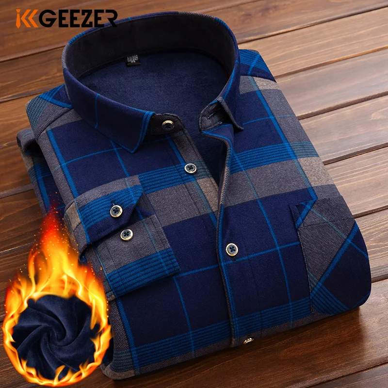 Зимняя мужская рубашка фланель плед толстый теплый флис размера плюс M-6XL платье