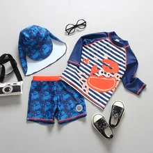 UPF50+ купальный костюм для мальчиков из 3 предметов, купальный костюм для маленьких мальчиков, От 1 до 7 лет полосатая блузка для малышей Высококачественная детская Beachwear-SW379