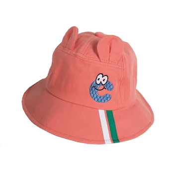 

Eyes Baby Bucket Hat 2020 Spring New Toddler Boys Girls Basin Cap Wide Brim Windproof Cap Colorful Stripes Cute Ears Chinstrap